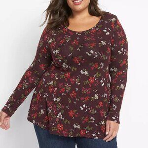 Lane Bryant Warm Floral Fit & Flare Hacci Top - Print in Size 26/28 (4X)